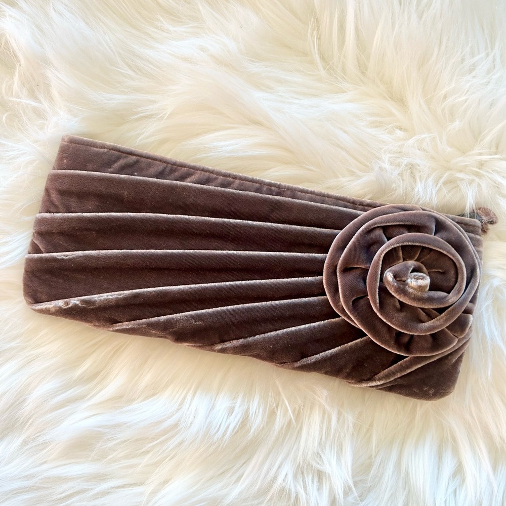 Gray Pleated Velvet Clutch with Spiral Detail